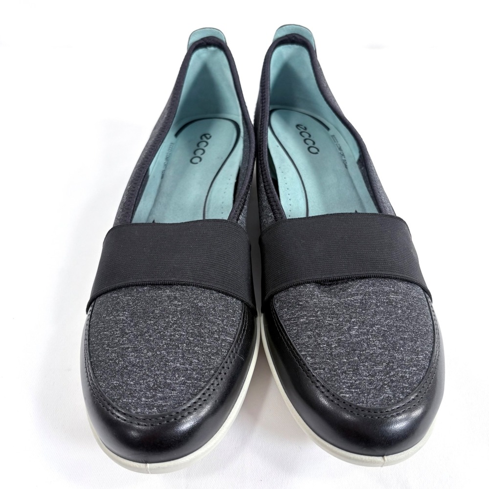 ECCO Bluma Ballet Flats Slip On Shoes Black Grey Leather Textile EU 40 US 9.5